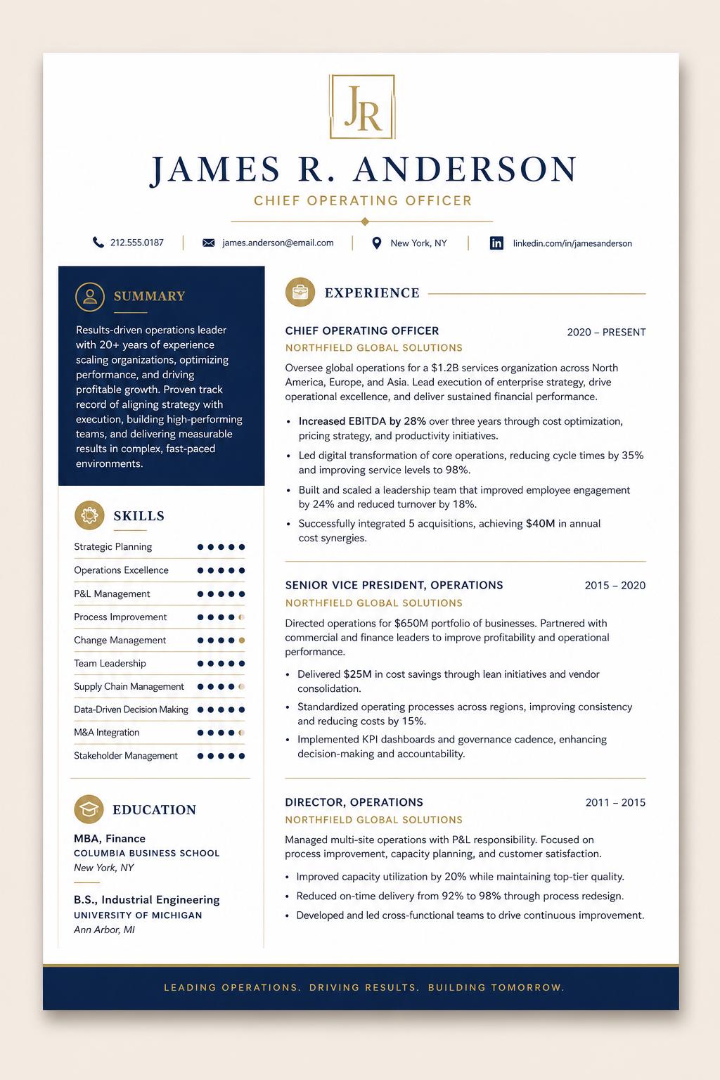 Executive resume — COO